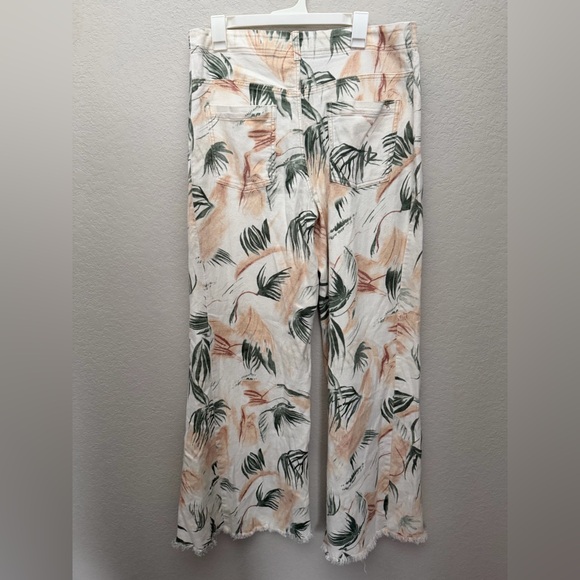 Pilcro Anthropologie Adi Printed Linen Mid Rise Flare Pants Floral Ivory 31T - Picture 5 of 5